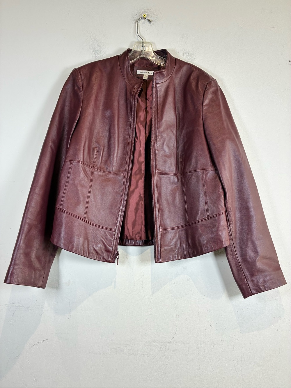 Yvonne Marie Burgundy Leather Collarless Leather Jacket, Size 10